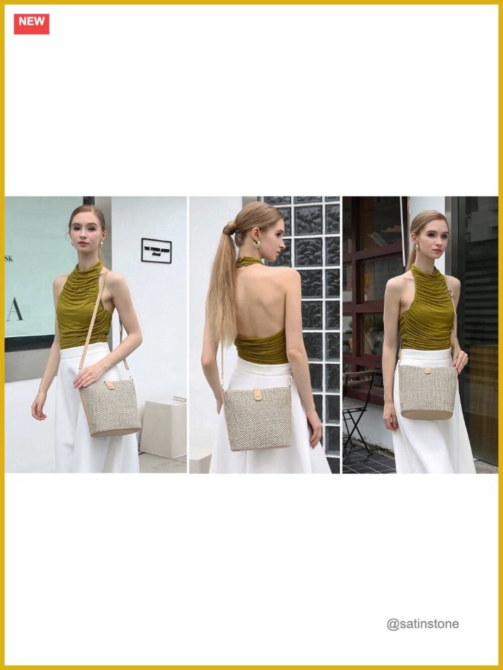 Woven Straw Crossbody Bag with Leather Strap Beach Summer Purse - Picture 7 of 7